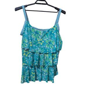 Beach House Woman 22W Tropical Floral Tankini Top Multicolor  Swimwear NWT